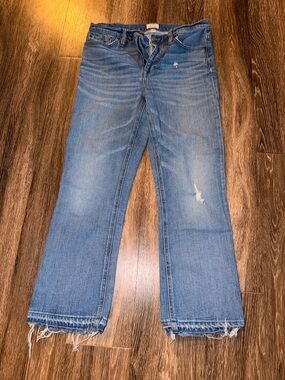 J. Crew Medium Blue Boot-Cut Jeans with Distressed Hem